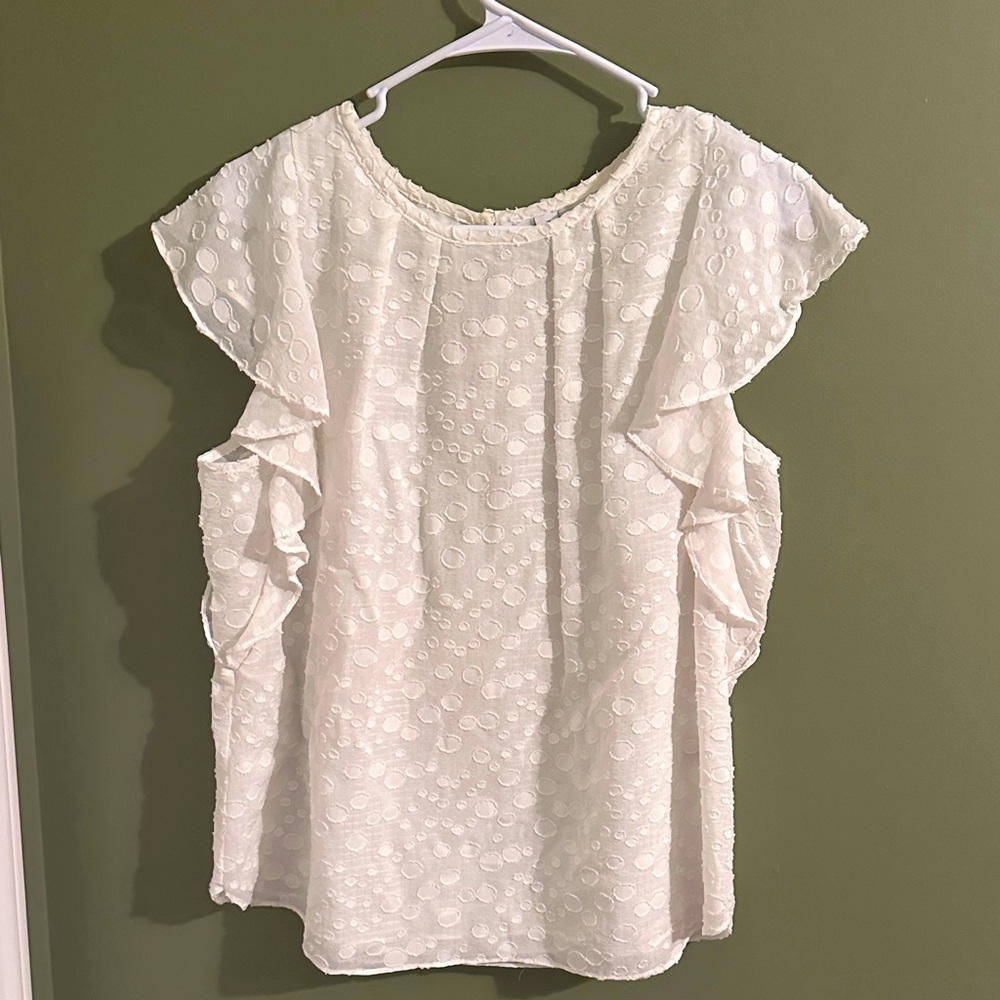 Elle White Textured Blouse with Ruffle Sleeves